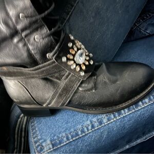 Black Leather Women's Boots with Embellishment